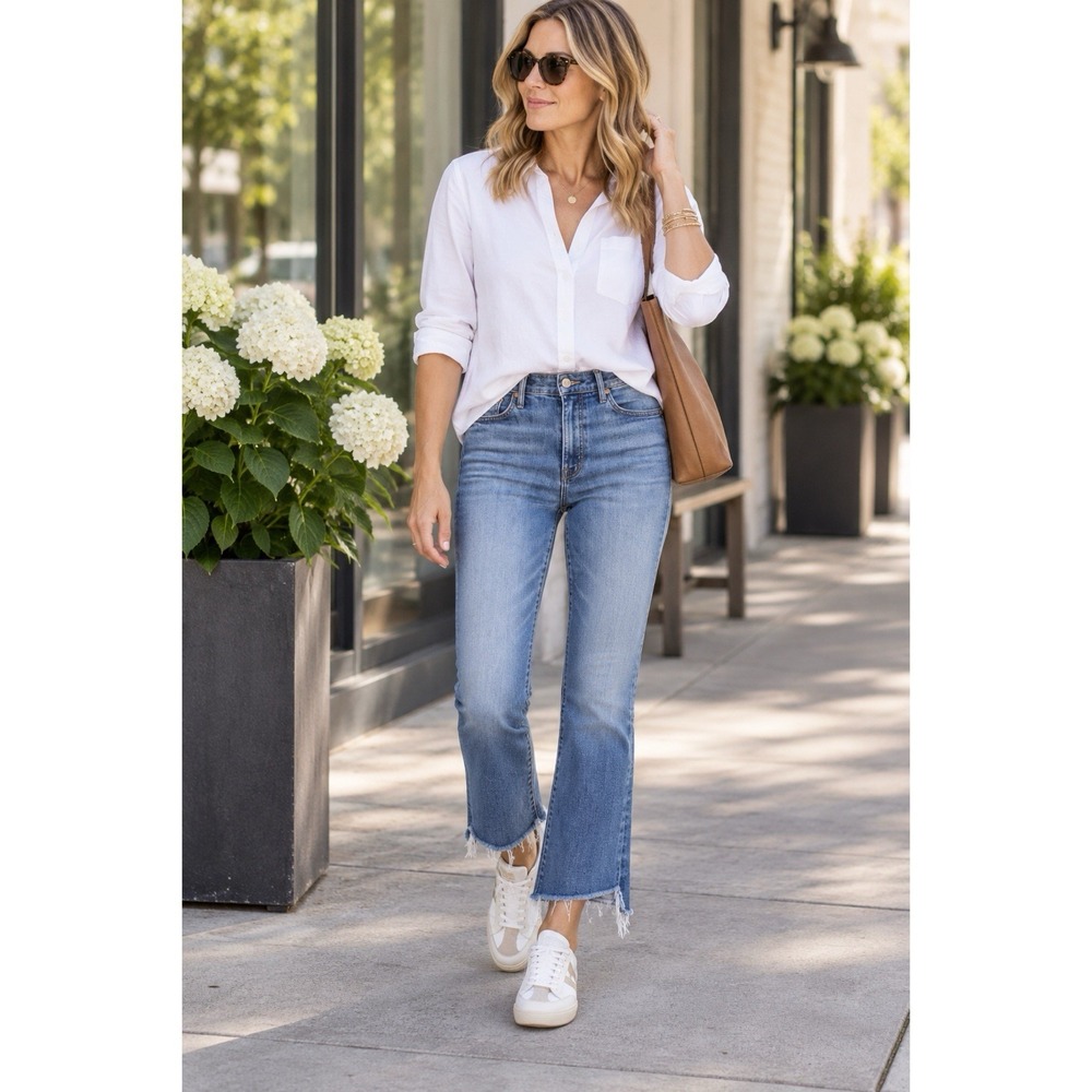MOTHER Size 30 Jeans The Insider Crop Step Fray Blue High Rise Bootcut Raw Hem
